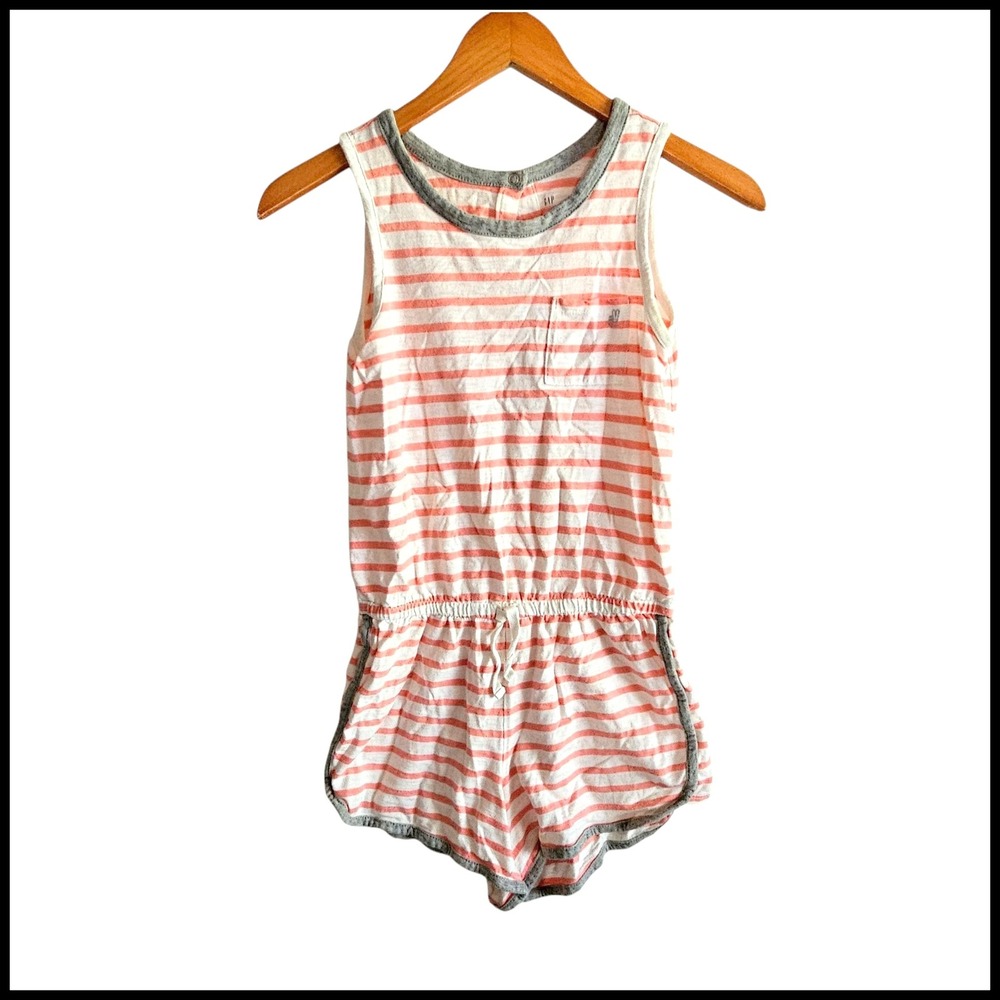 Gap Kids Striped Romper Sleeveless Drawstring Pocket Casual Summer L